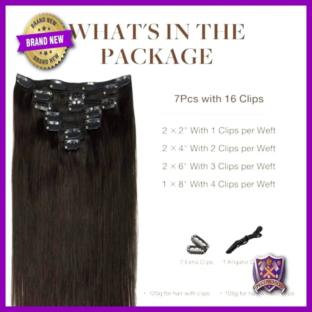 20 Inch Clip In Human Hair Extensions 120g 7 Pieces Remy Hair